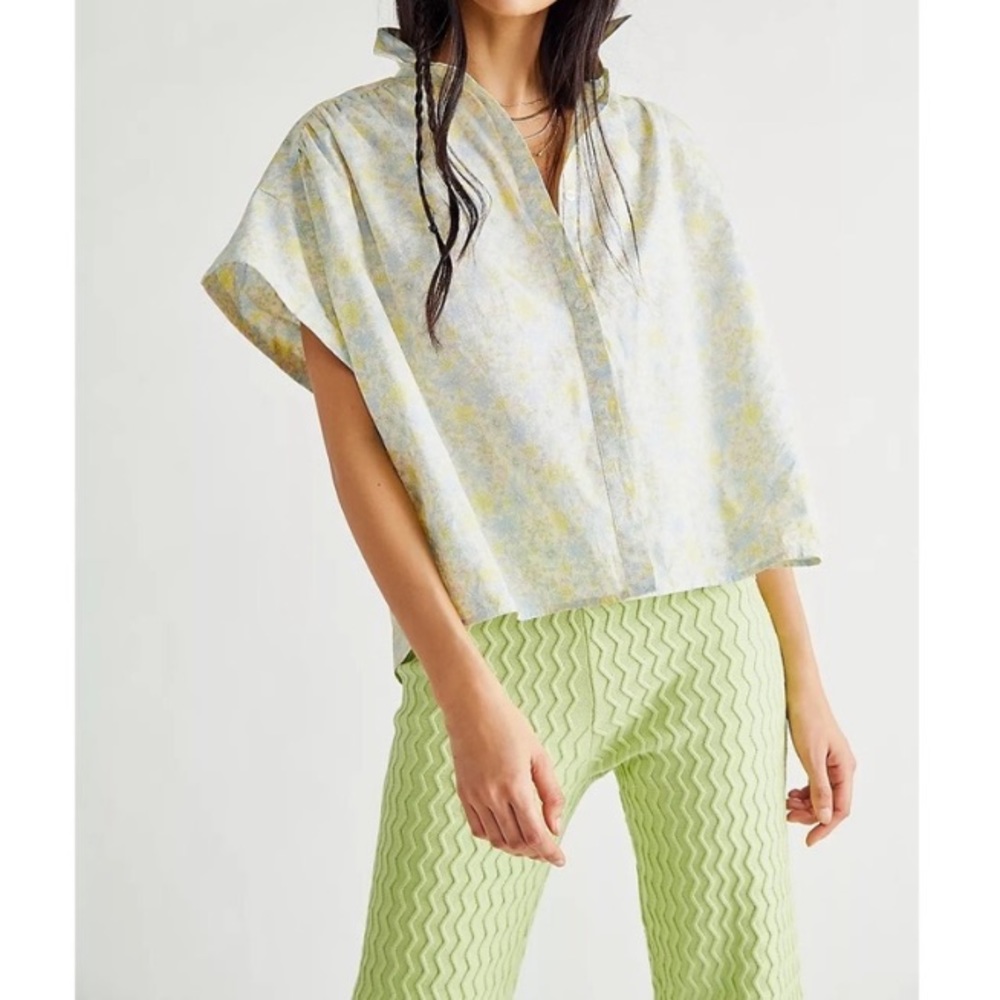 free people bring it back blouse short sleeve floral pink grannycore cute pastel